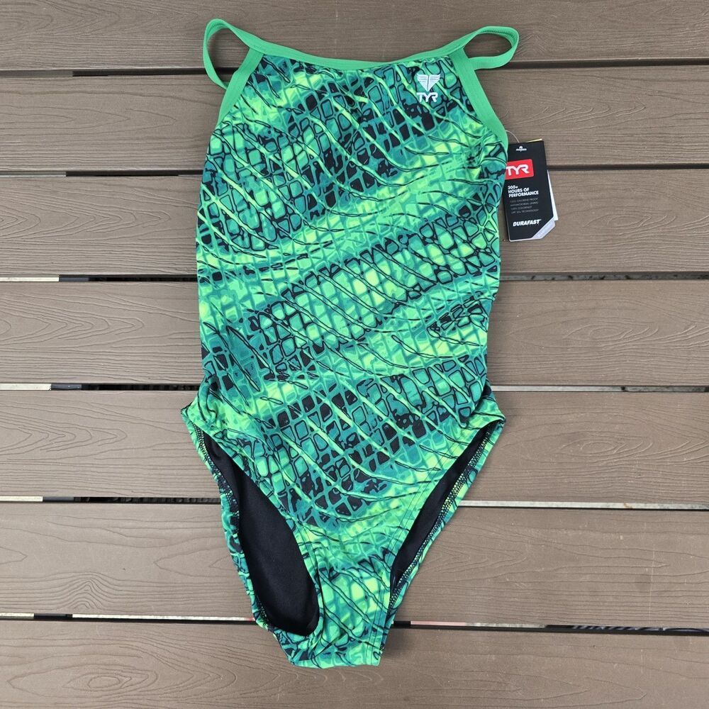 TYR Durafast Elite Women's Green Diamondfit One Piece Swim Sz 32 New
